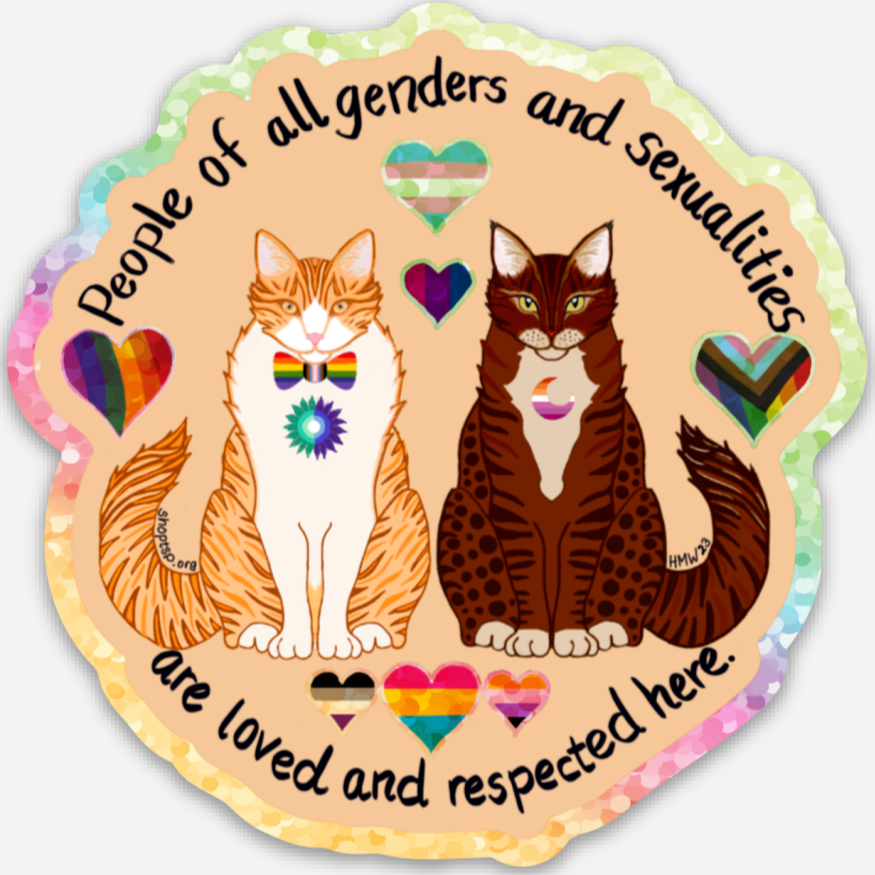 #007 & #001: "People Of All" Pride Cats Vinyl 3"x3" Sticker