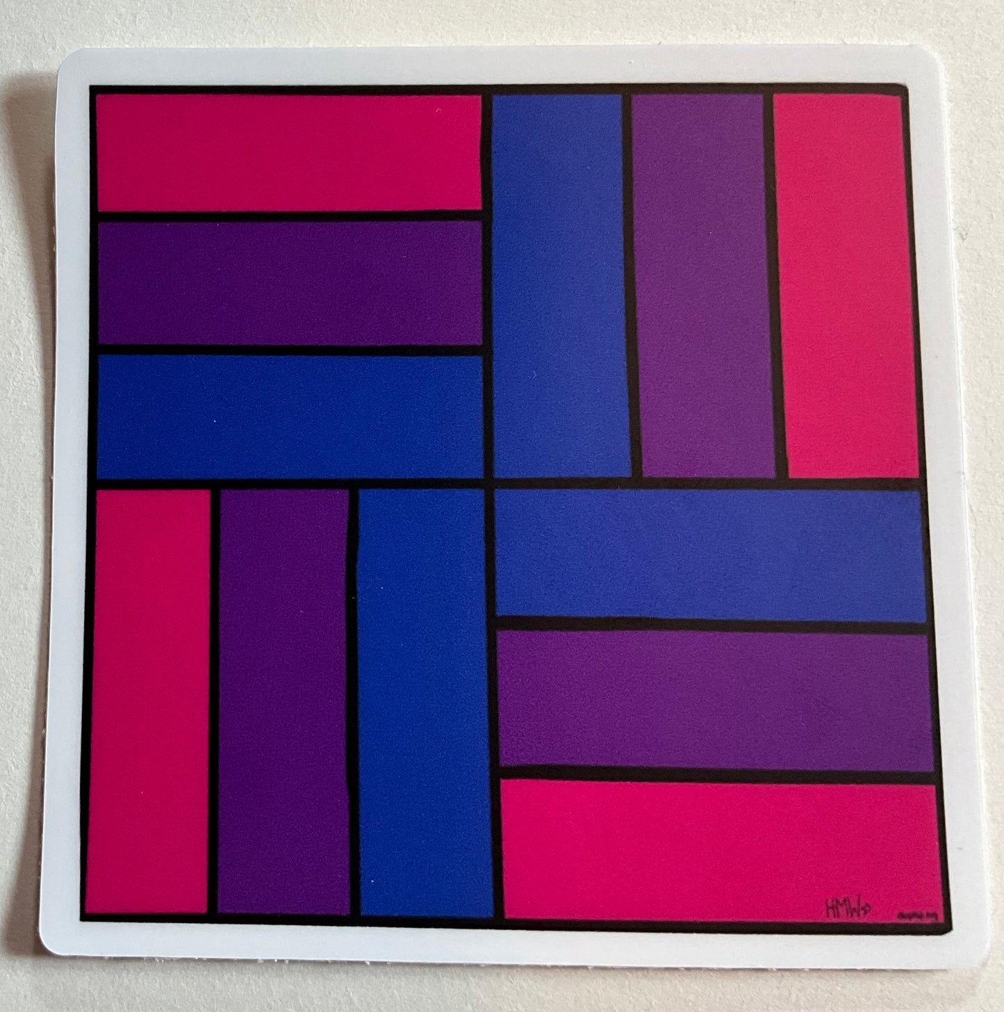 #015: Bisexual Pride Flag Quilt Block, 3"x3" Thick Vinyl Sticker