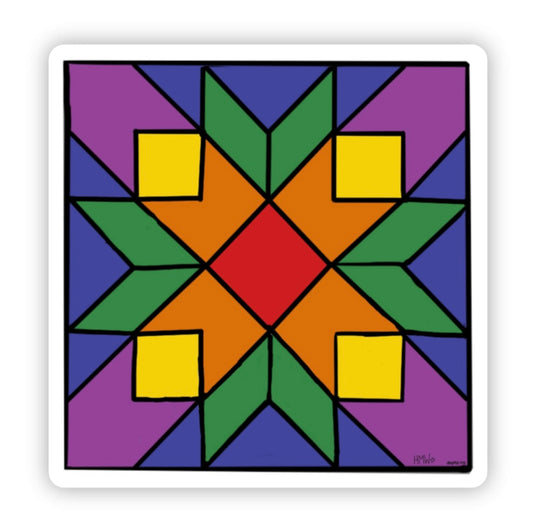 #014: Rainbow Pride Flag Quilt Block, 3"x3" Thick Vinyl Sticker