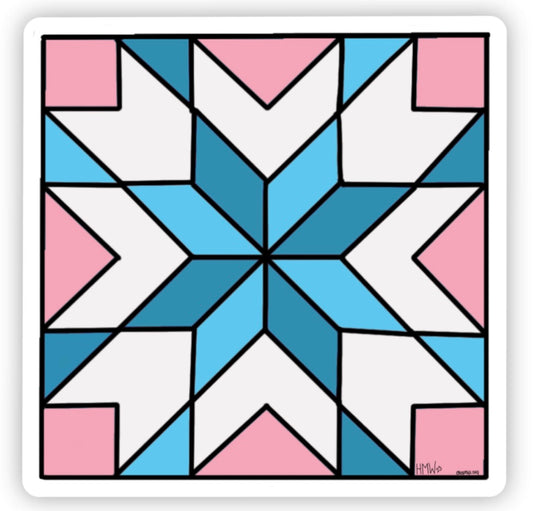 #019: FtM Transgender Pride Flag Quilt Block, 3"x3" Thick Vinyl Sticker