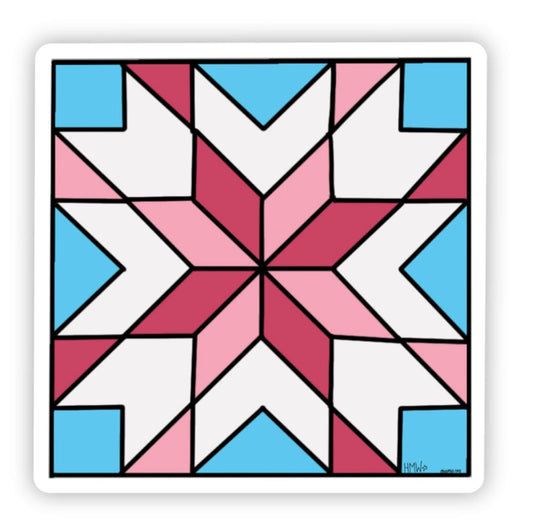 #018: MtF Transgender Pride Flag Quilt Block, 3"x3" Thick Vinyl Sticker